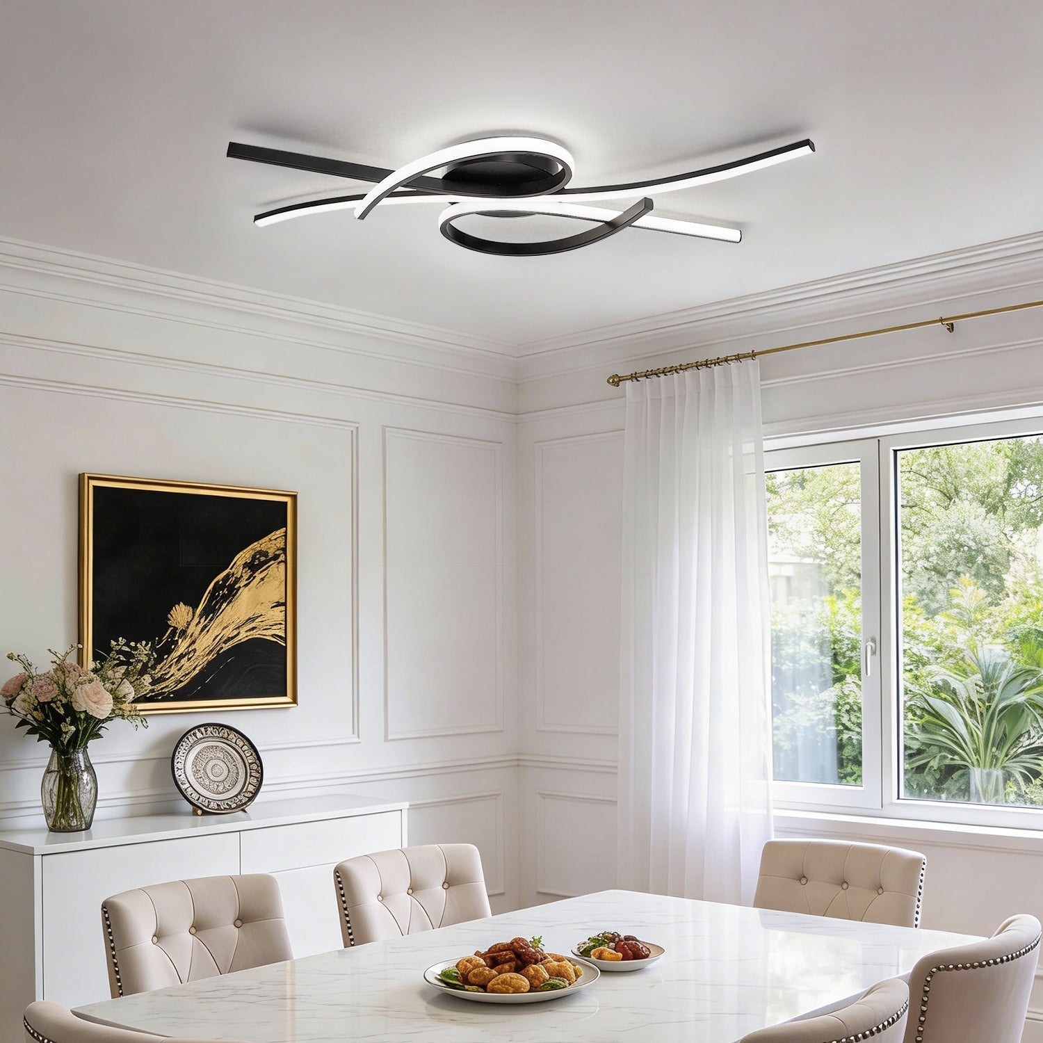 Jandcase 31.5 in. 3-Light Cluster Matte Black Integrated LED Butterfly Flush Mount Ceiling Light Dimmable 3000K-6000K for Bedroom