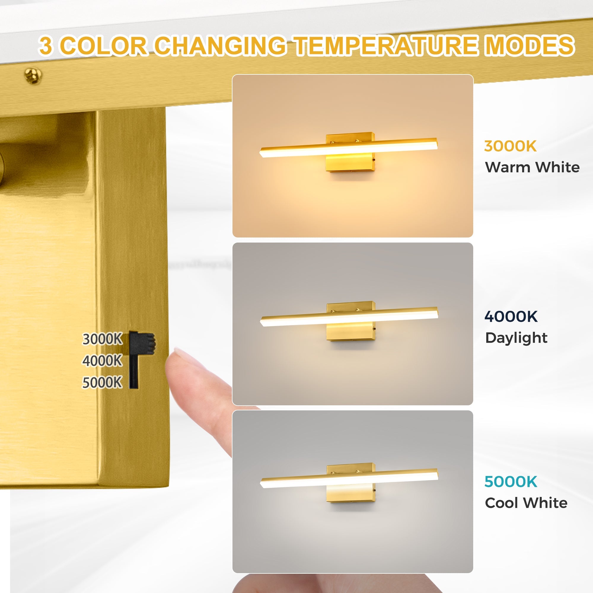 Jandcase 24in LED Vanity Light with Integrated LED, Dimmable 3CCT (3000K-5000K), Copper Finish, Metal + Acrylic