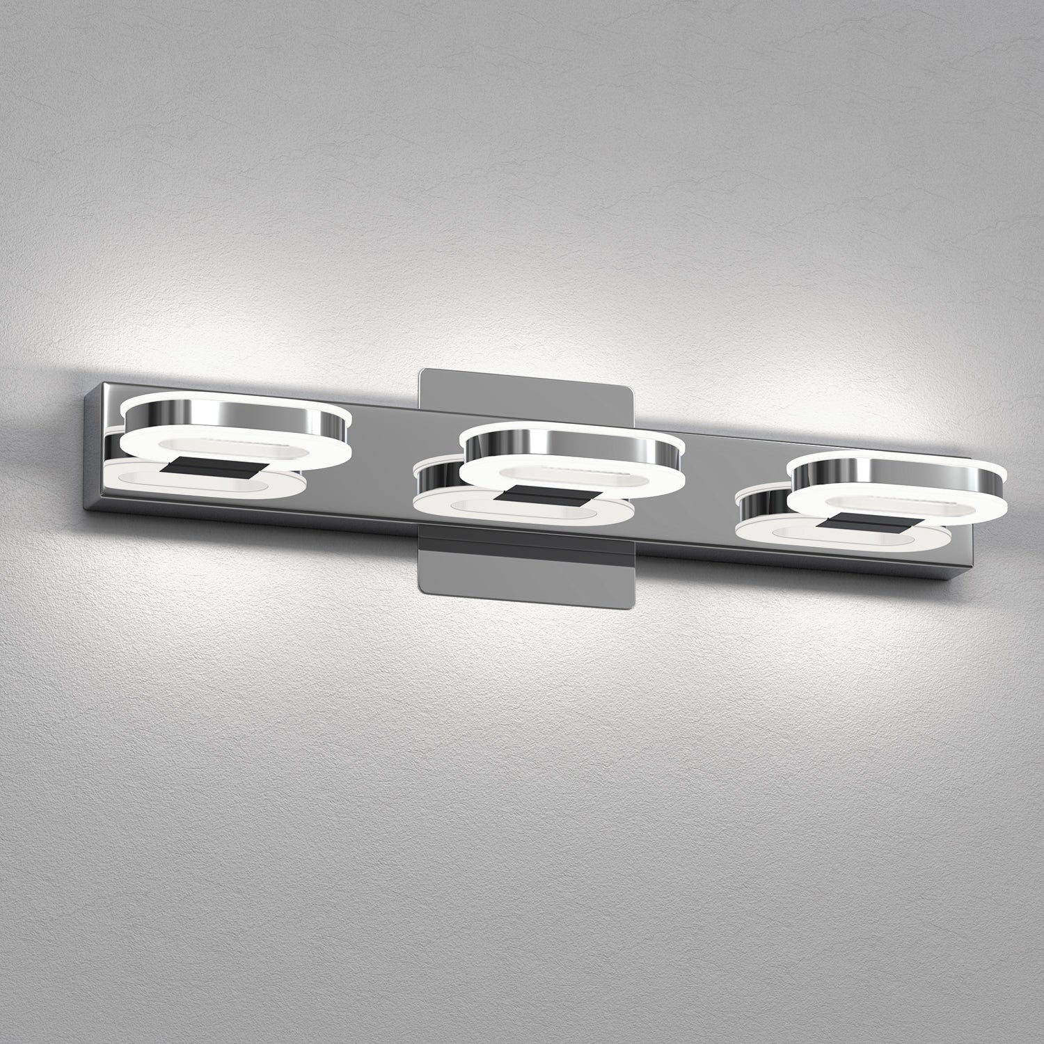 18.9 in. 3-Light Chrome Vanity Light with Oval Ring Lamp, 15W Integrated LED Lighting Acrylic Bathroom Mirror Light
