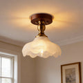 Jandcase 1-Light Vintage Semi-Flush Mount Ceiling Light Wood Grain Canopy Copper Finish with Glass Shade Ceiling Light Fixture with E26 Socket