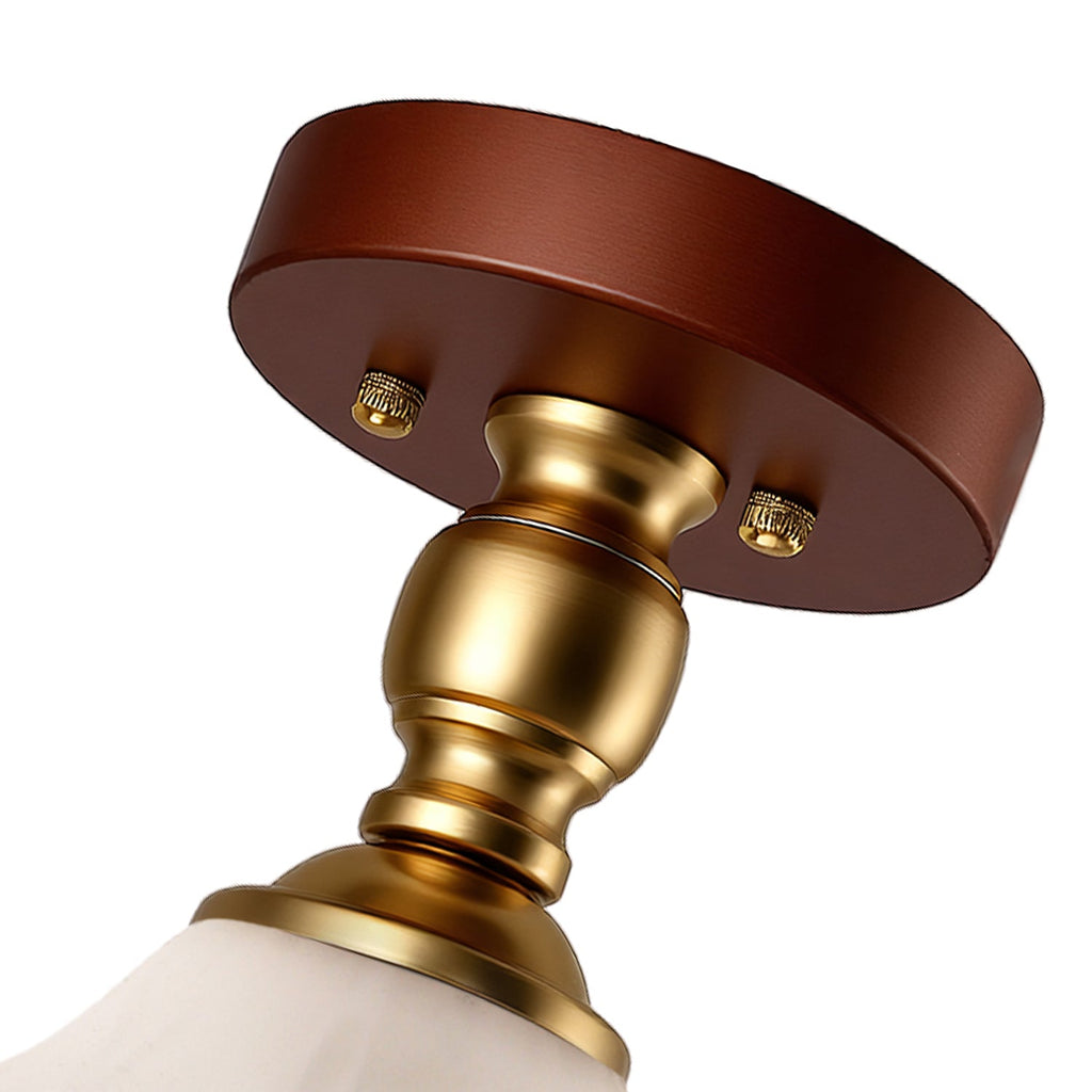 Jandcase 1-Light Vintage Semi-Flush Mount Ceiling Light Wood Grain Canopy Copper Finish with Glass Shade Ceiling Light Fixture with E26 Socket