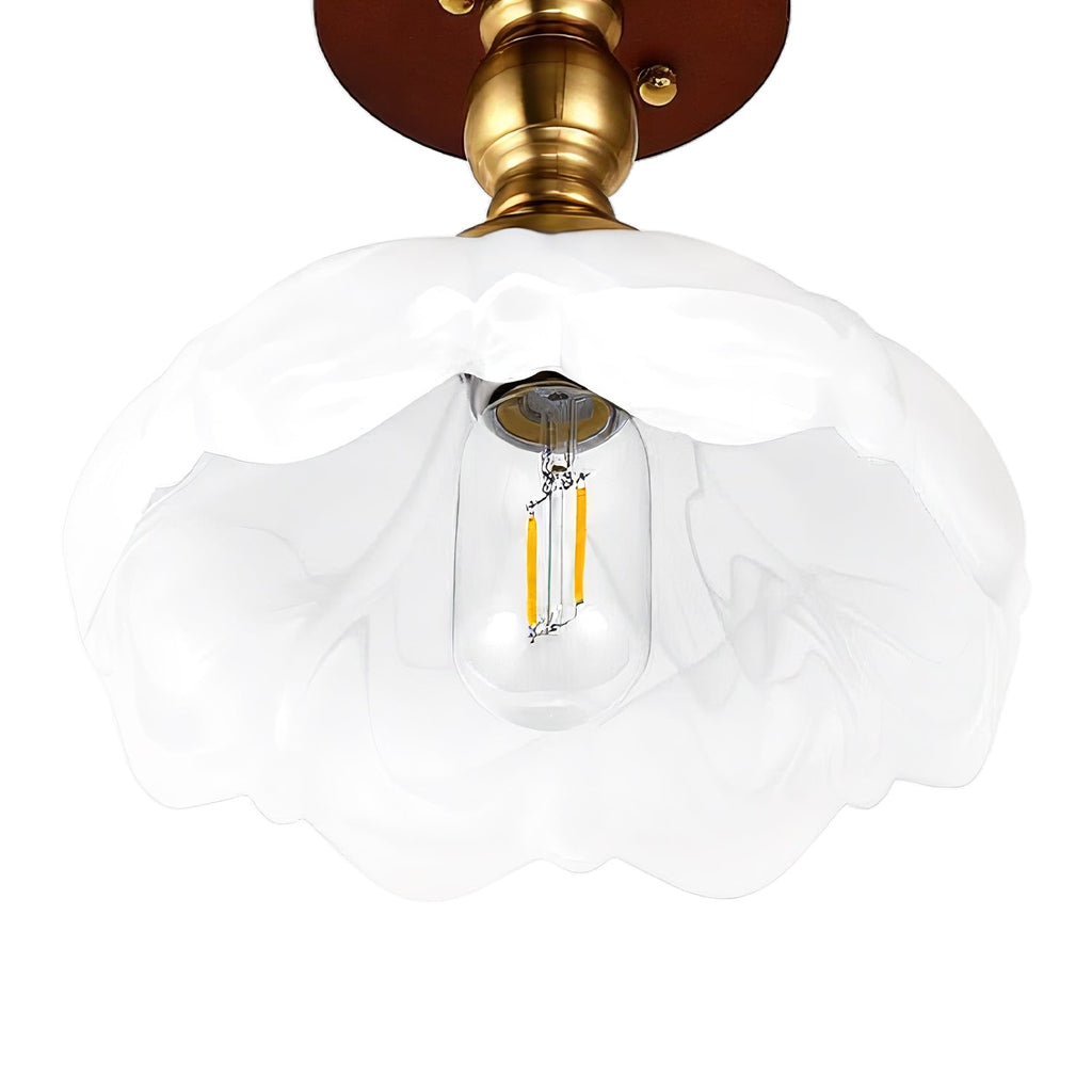 Jandcase 1-Light Vintage Semi-Flush Mount Ceiling Light Wood Grain Canopy Copper Finish with Glass Shade Ceiling Light Fixture with E26 Socket
