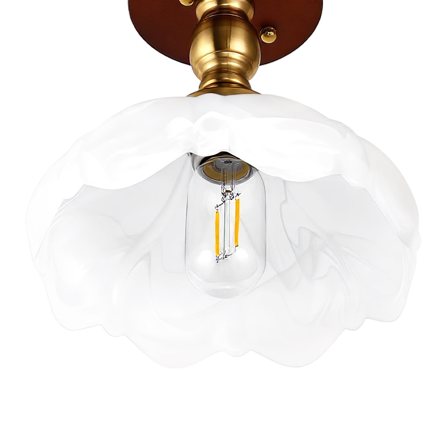 Jandcase 1-Light Vintage Semi-Flush Mount Ceiling Light Wood Grain Canopy Copper Finish with Glass Shade Ceiling Light Fixture with E26 Socket