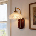 Jandcase 1-Light Vintage Wall Sconce Wood Grain Backplate Copper Finish Metal and Glass Indoor Wall Light with E26 Socket