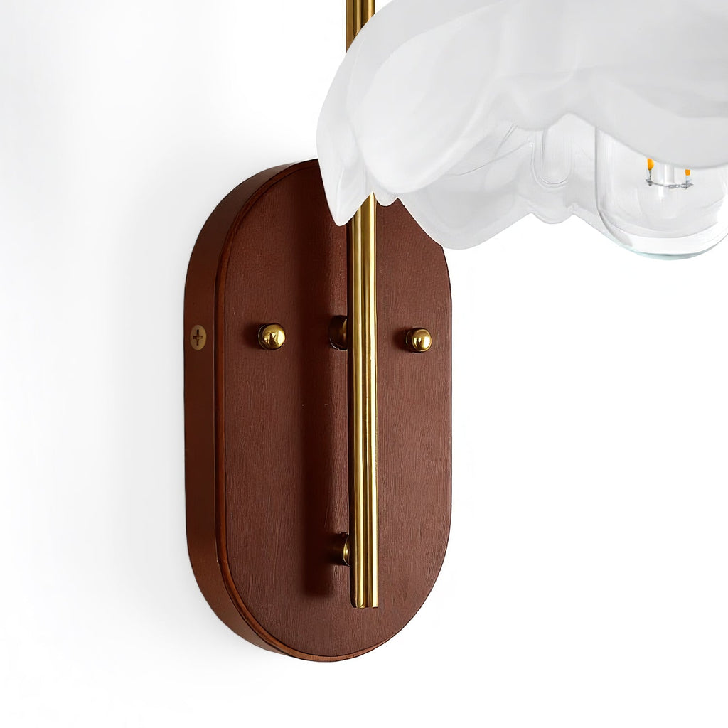 Jandcase 1-Light Vintage Wall Sconce Wood Grain Backplate Copper Finish Metal and Glass Indoor Wall Light with E26 Socket