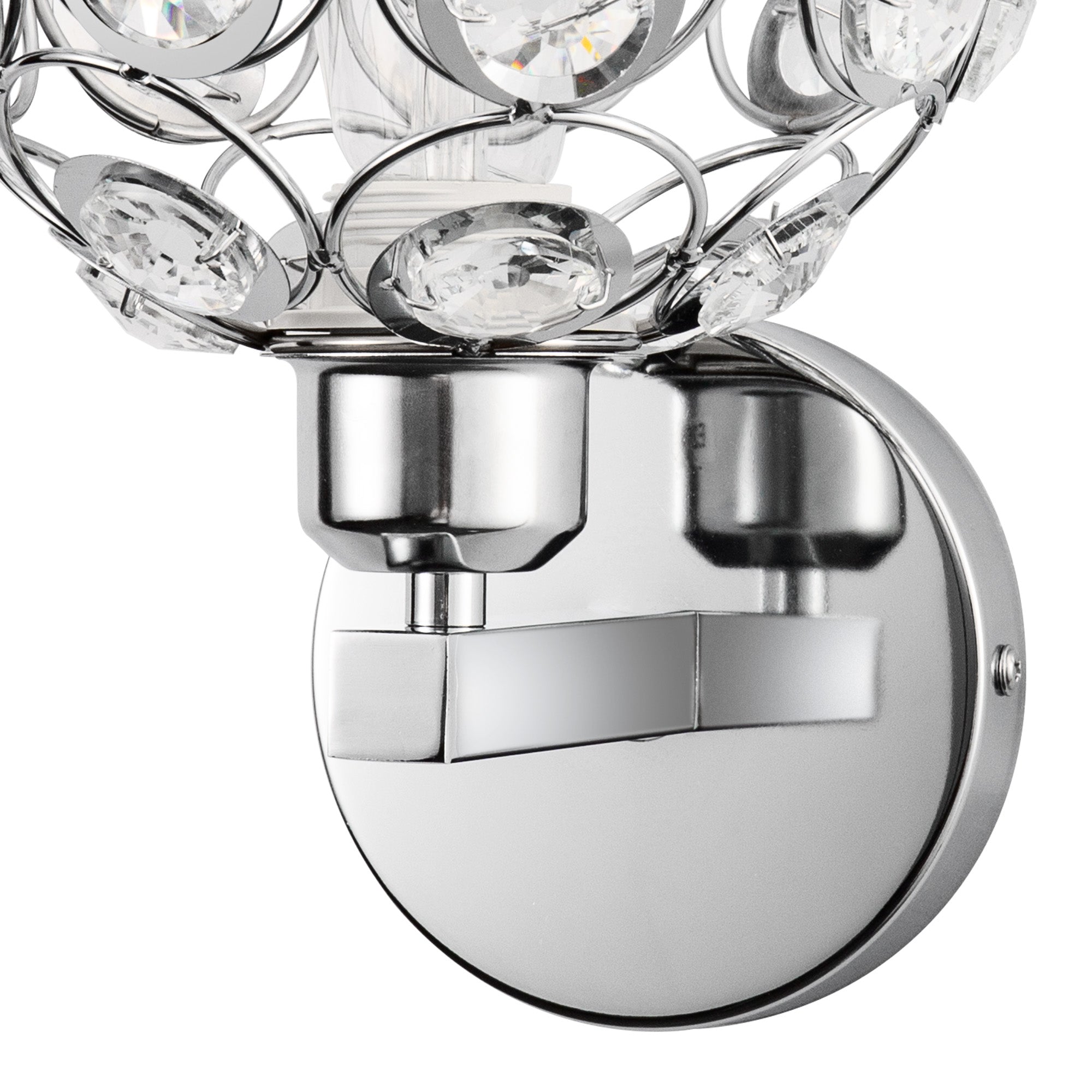 Jandcase Modern Crystal Round Wall Sconce E26 Indoor Wall Light Fixture Chrome Finish 1-Light Vanity Lamp