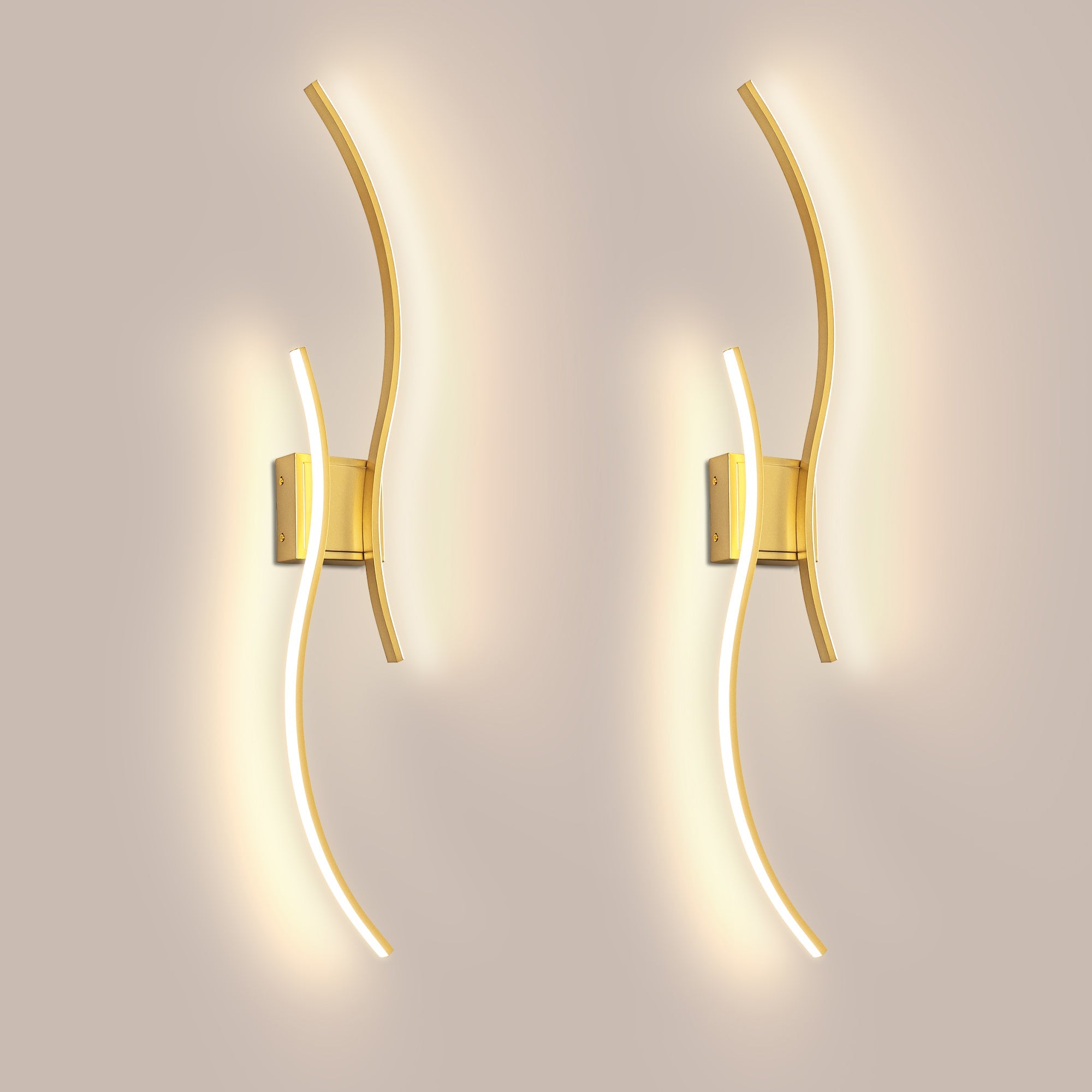 2-Pack 2-Light 5-Watt LED Double Wave Indoor Wall Sconce, Gold Metal Vanity Light with RGB+CW, App and Music Sync