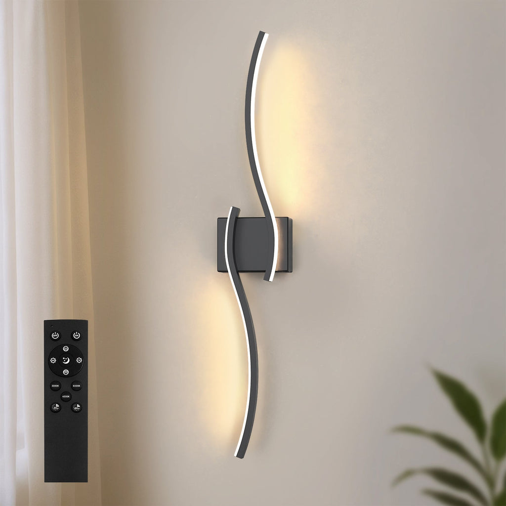 2-Pack 27.6 in. 2-Light Matte Black Integrated LED Vanity Light 5W Double Wave Design Indoor Wall Sconce with Timer