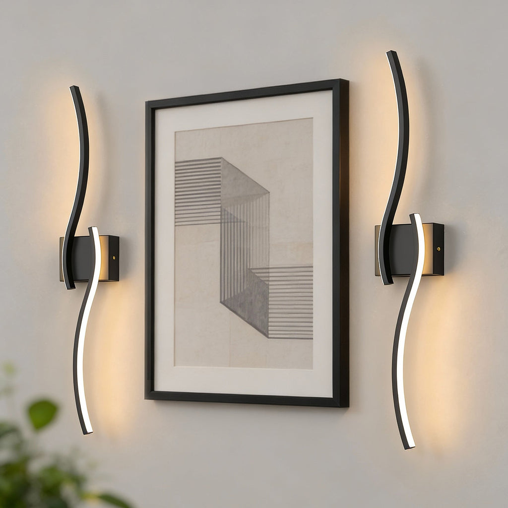2-Pack 27.6 in. 2-Light Matte Black Integrated LED Vanity Light 5W Double Wave Design Indoor Wall Sconce with Timer