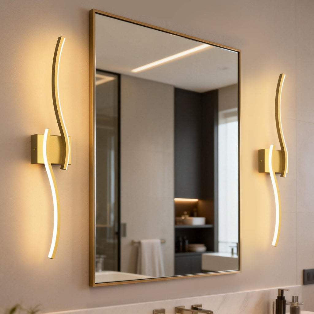 Jandcase 2-Pack 27.6 in. 2-Light Gold LED  Double Wave Design Vanity Light, 5-Watt Integrated LED Indoor Wall Sconce for Bedroom