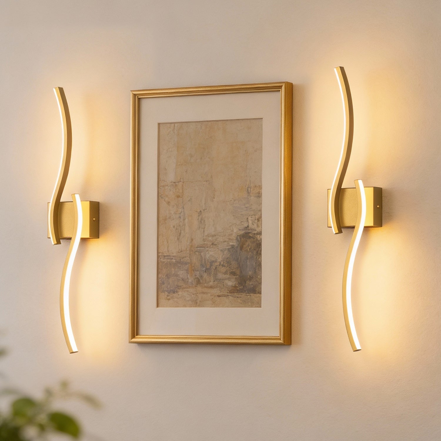 Jandcase 2-Pack 27.6 in. 2-Light Gold LED  Double Wave Design Vanity Light, 5-Watt Integrated LED Indoor Wall Sconce for Bedroom