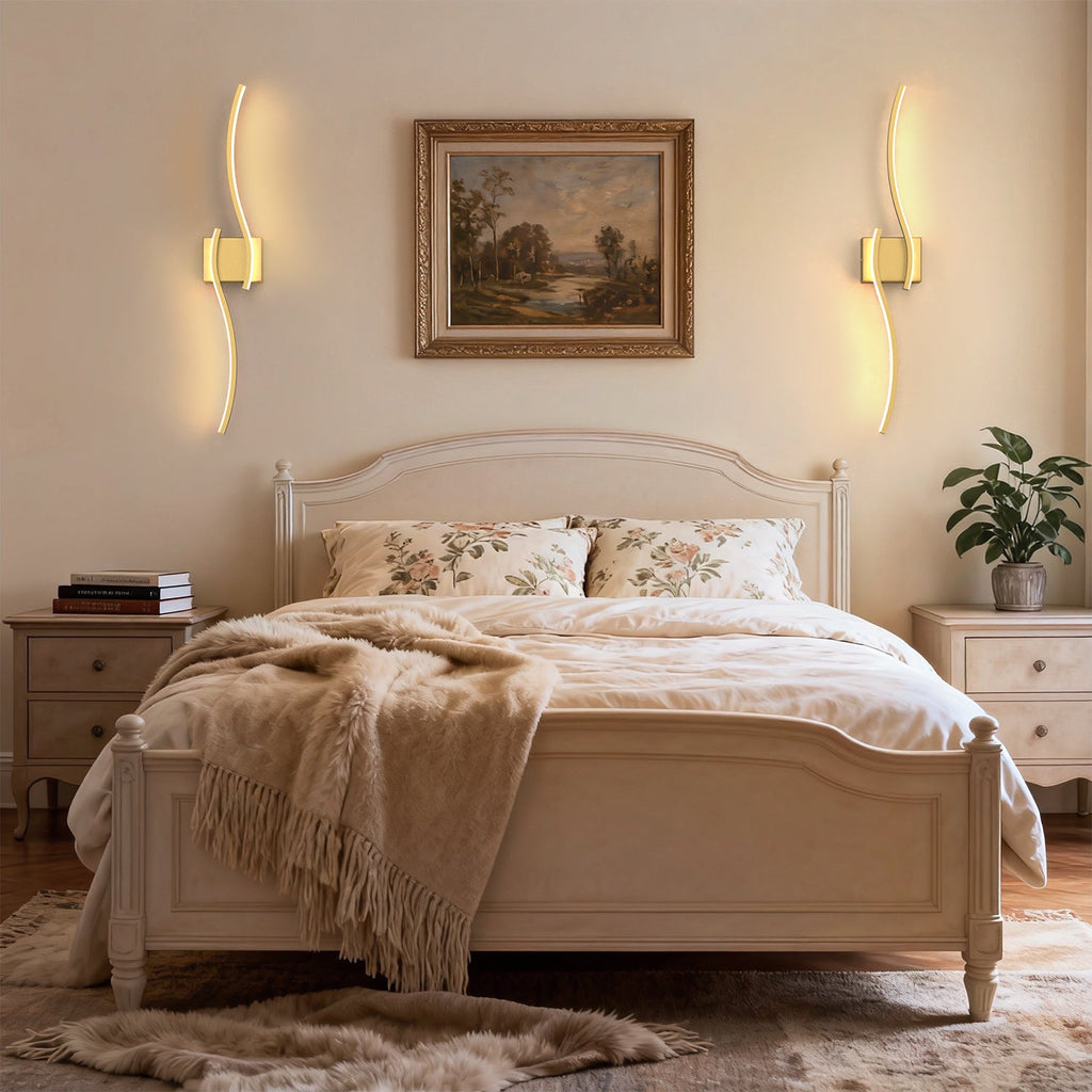 Jandcase 2-Pack 27.6 in. 2-Light Gold LED  Double Wave Design Vanity Light, 5-Watt Integrated LED Indoor Wall Sconce for Bedroom