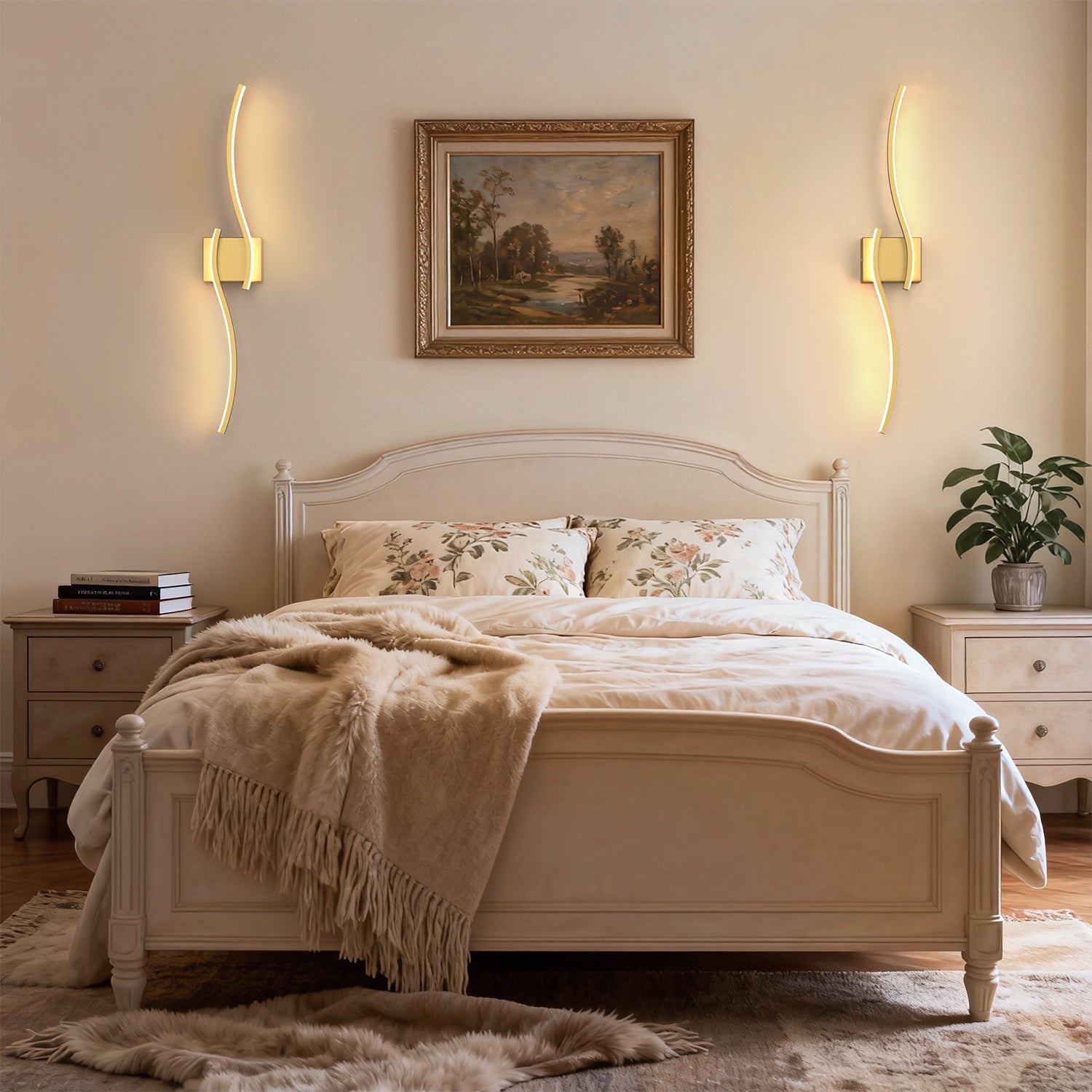 Jandcase 2-Pack 27.6 in. 2-Light Gold LED  Double Wave Design Vanity Light, 5-Watt Integrated LED Indoor Wall Sconce for Bedroom