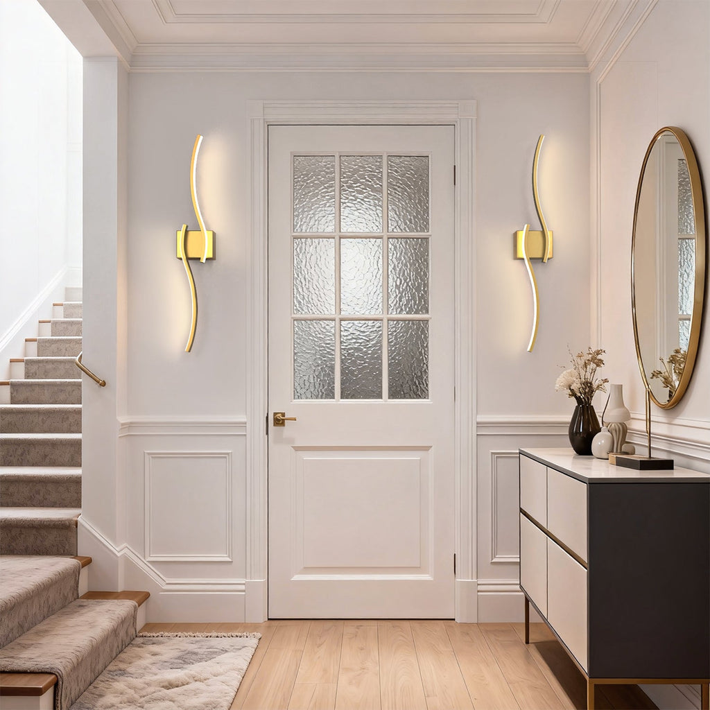 Jandcase 2-Pack 27.6 in. 2-Light Gold LED  Double Wave Design Vanity Light, 5-Watt Integrated LED Indoor Wall Sconce for Bedroom
