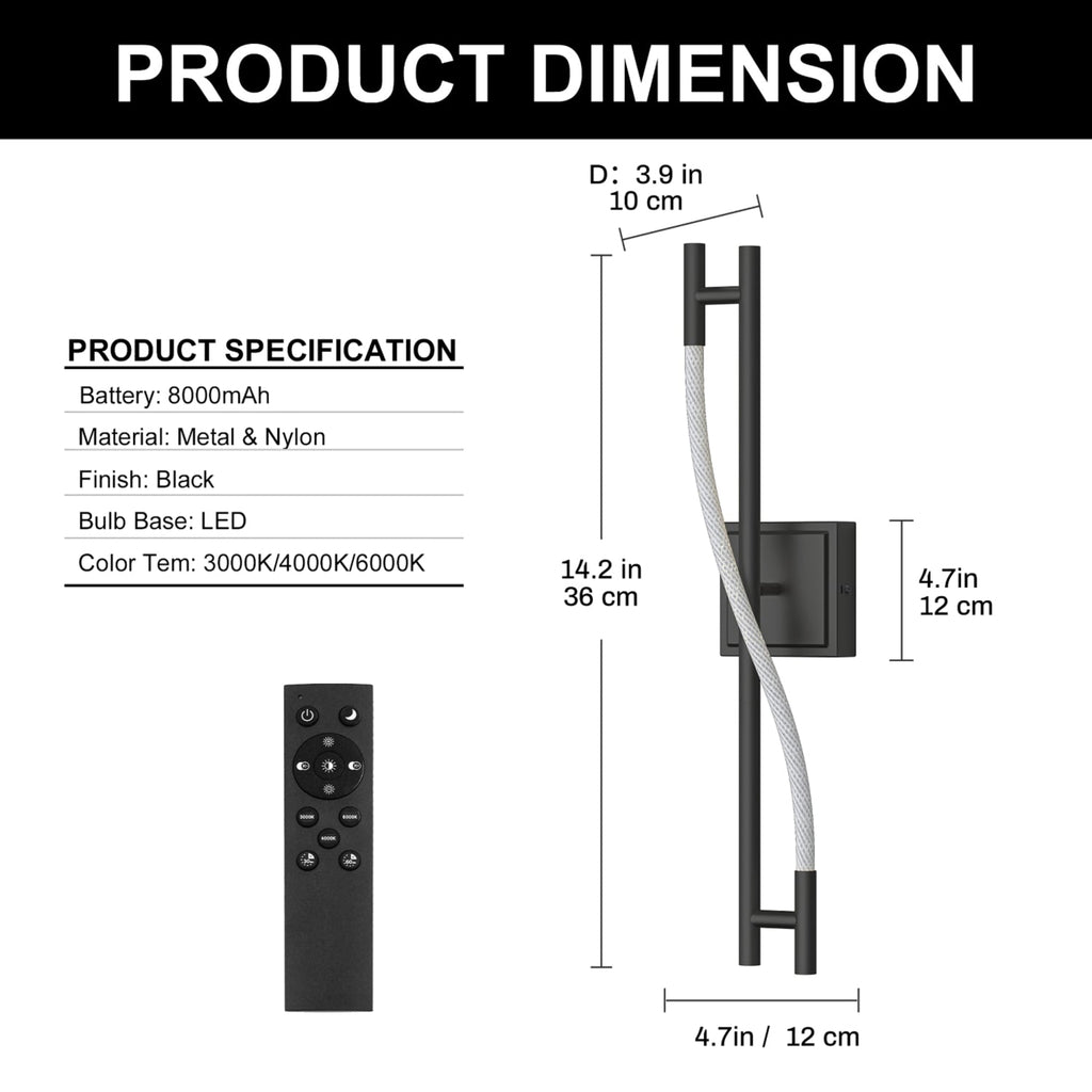 24.8 in. 1 Light Black Powder-Coated LED Vanity Light Bar with White Woven LED Tape and Remote Control