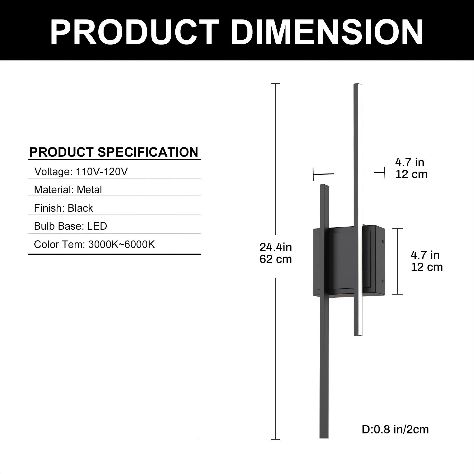 2-Light Modern Black Integrated LED Wall Sconce with Remote-Controlled and Timer Function, Night-Light Mode, Timer