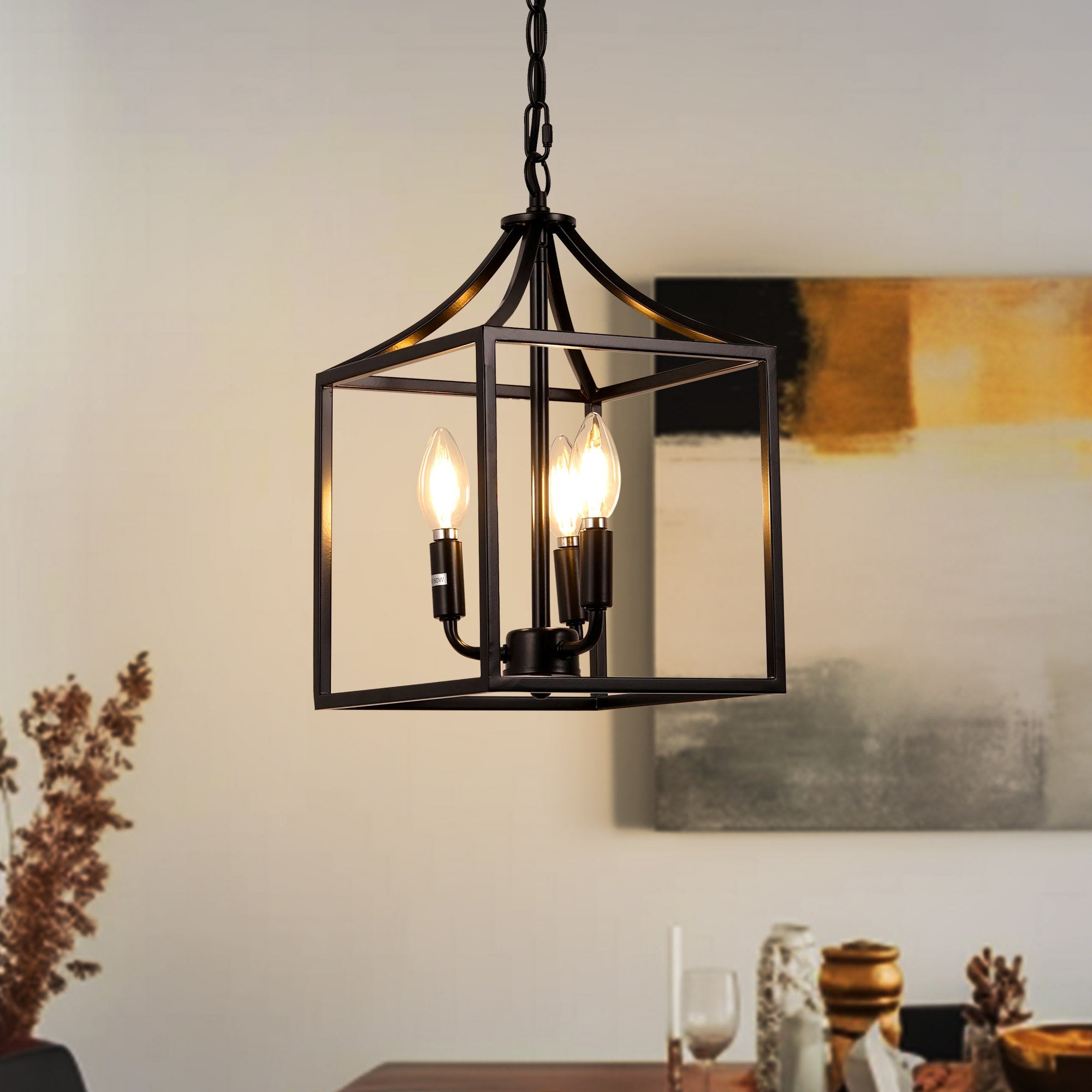 Jandcase 3-Light Farmhouse Pendant Light with Vertical Design Matte Black E12 Bulb Not Included