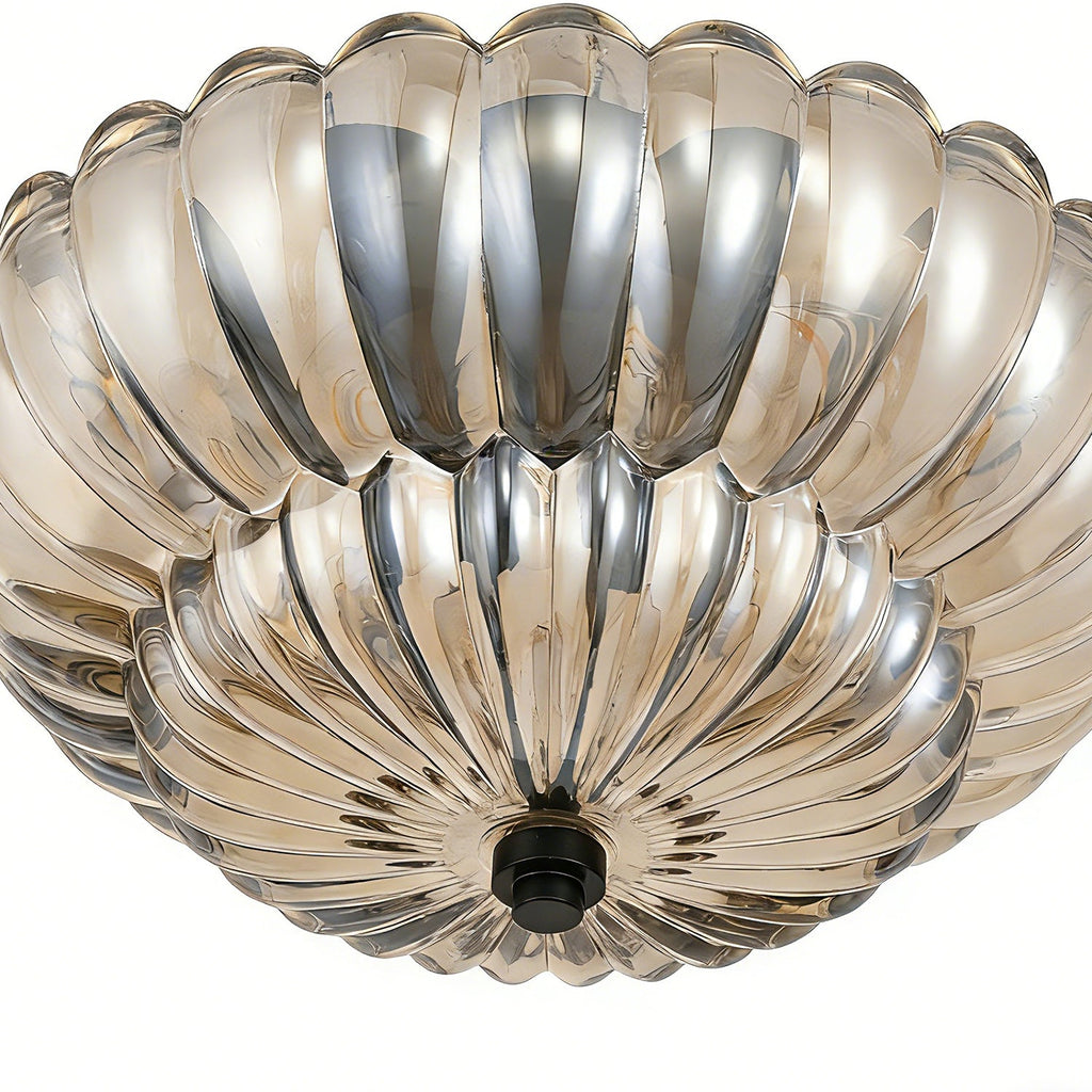 Jandcase 11.6 in. 3-Light Modern Black Semi Flush Mount Ceiling Light with Clear Glass Fan-Shaped Glass Shade No Bulbs Included
