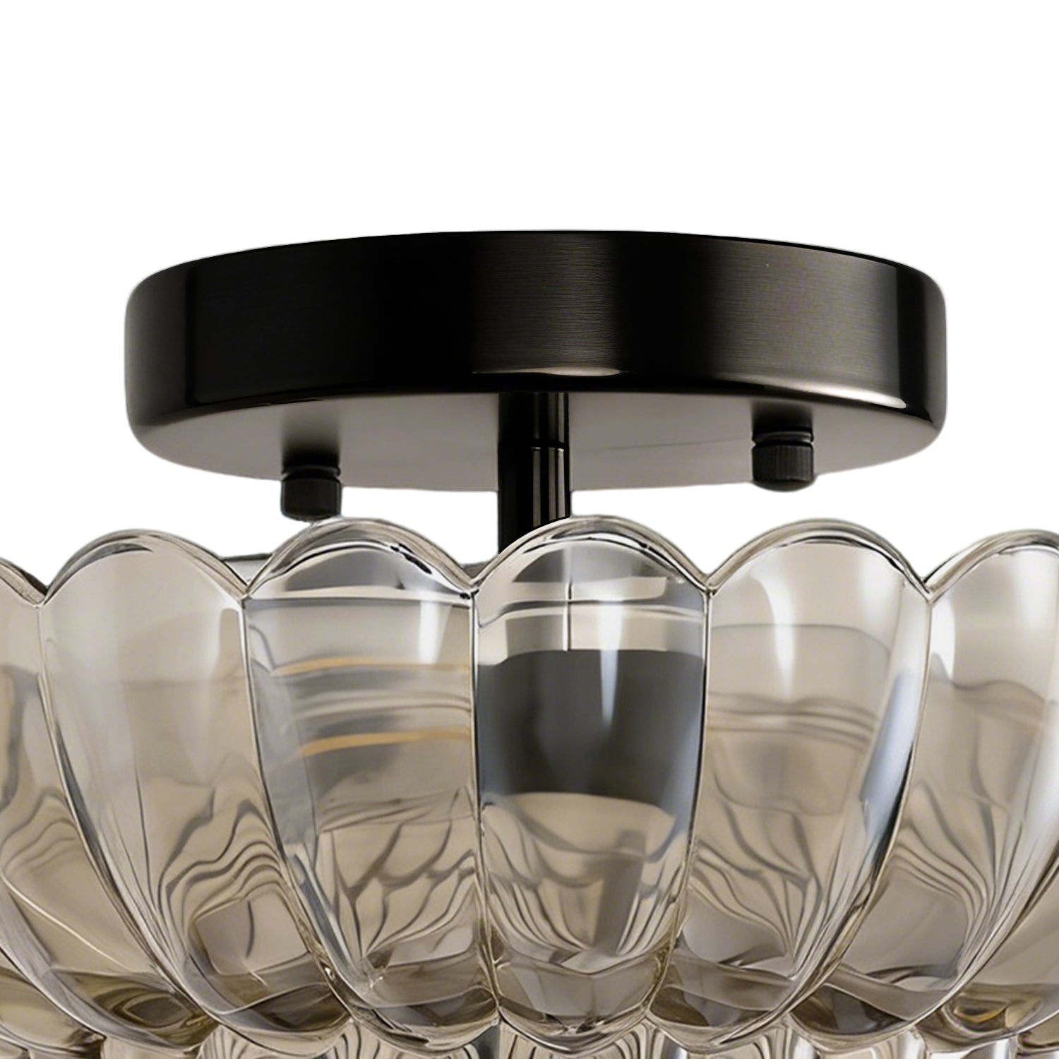 Jandcase 11.6 in. 3-Light Modern Black Semi Flush Mount Ceiling Light with Clear Glass Fan-Shaped Glass Shade No Bulbs Included
