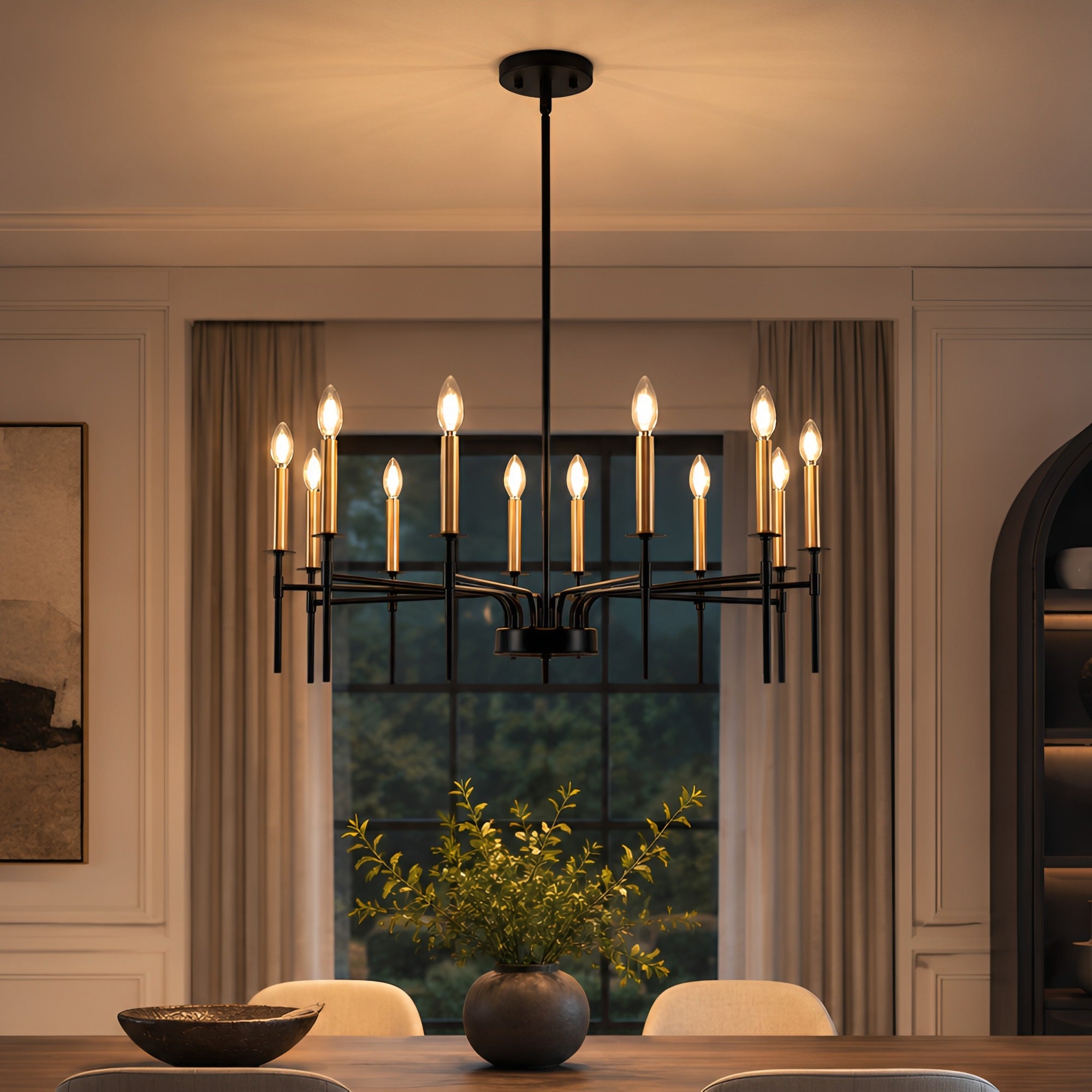 Jandcase 12-Light Black Gold Pendant Chandelier Modern Ceiling Hanging Light Fixture E12
