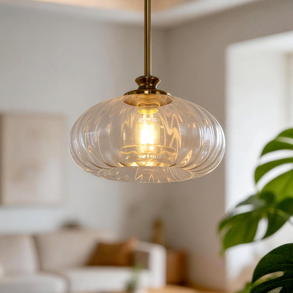 Jandcase 1-Light Copper Pendant Light Ceiling Light, with Clear Glass Shade, Adjustable Rods and E26 Base for Kitchen, Diningroom