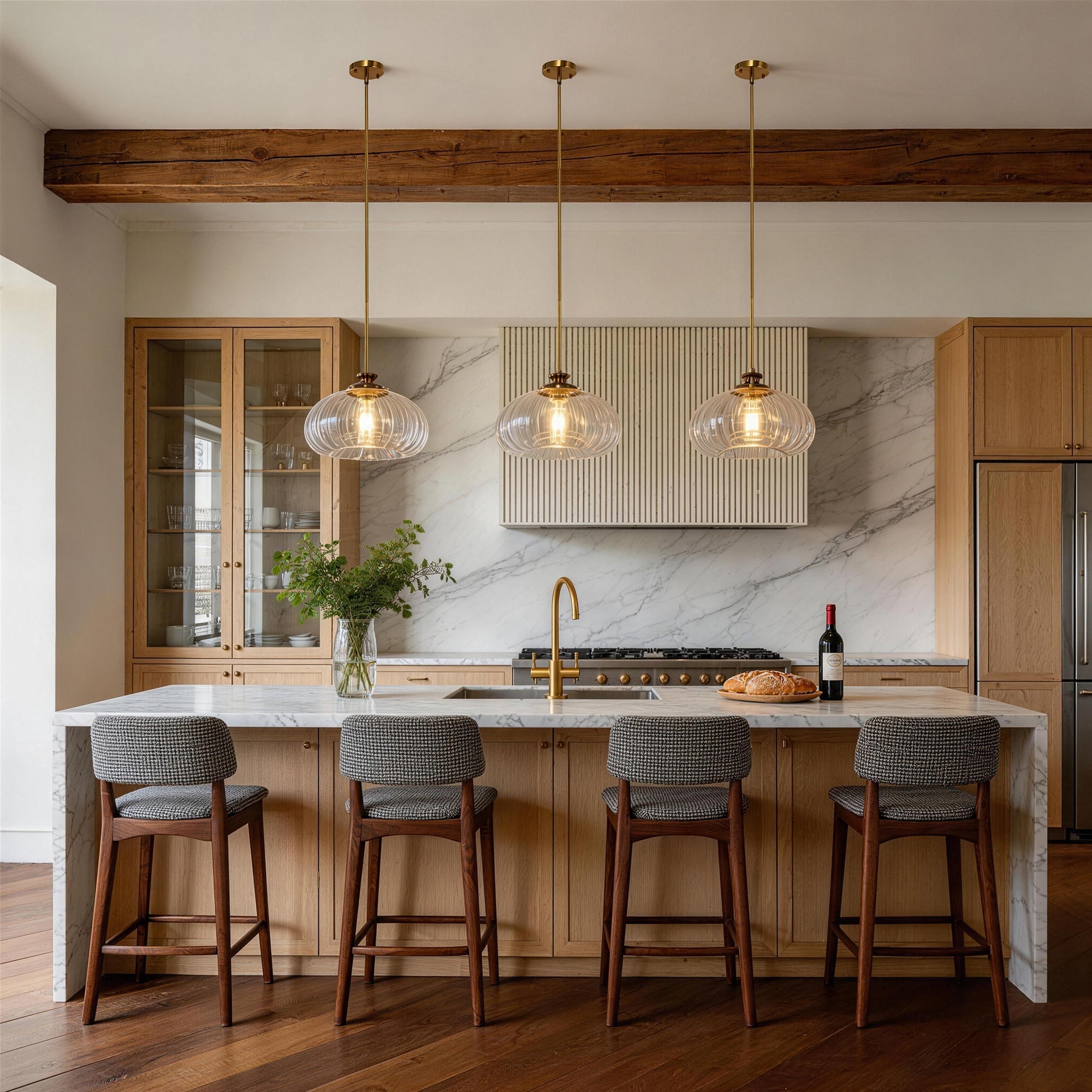 Jandcase 1-Light Copper Pendant Light Ceiling Light, with Clear Glass Shade, Adjustable Rods and E26 Base for Kitchen, Diningroom