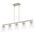 5 Light Brushed Nickel Island Pendant Light with Adjustable Rod & Clear Glass Shades for Dining Room, No Bulbs Included