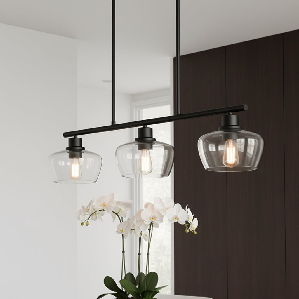 Jandcase 31.5 in. 3-Light Black Kitchen Island Pendant Light with Glass Shades Modern Hanging Light Fixture E26 Sockets