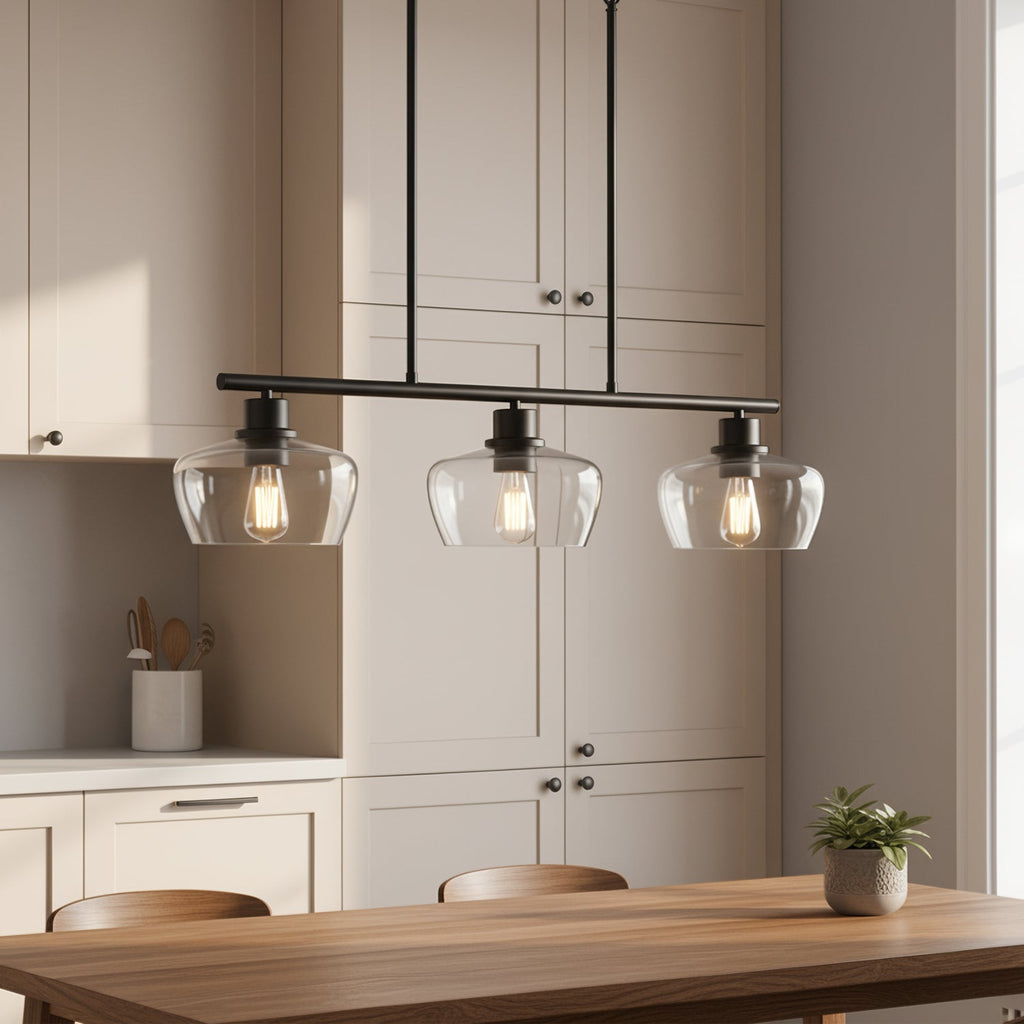 Jandcase 31.5 in. 3-Light Black Kitchen Island Pendant Light with Glass Shades Modern Hanging Light Fixture E26 Sockets
