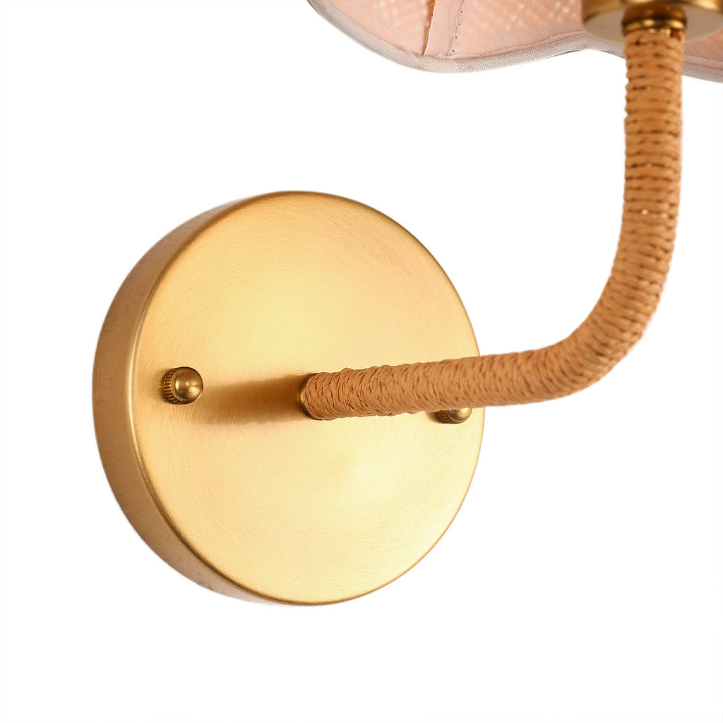 Jandcase Set of 2 Boho Wall Sconces with Rattan Woven Shade 7.9in Brass Indoor Wall Lights E26 for Bedroom Hallway Living Room
