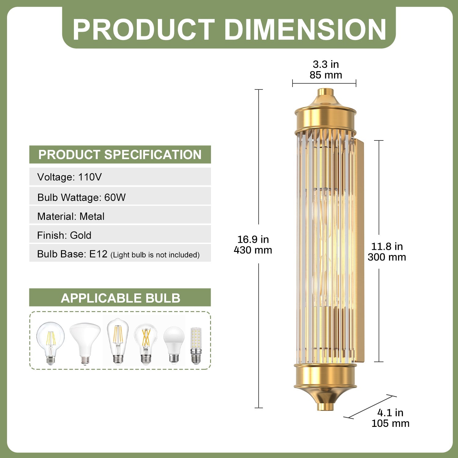 Jandcase 2-Light  Crystal Glass Bar Indoor  Wall Sconce with Crystal Glass Shade 2-Pack E12  Copper Metal Indoor Wall Light