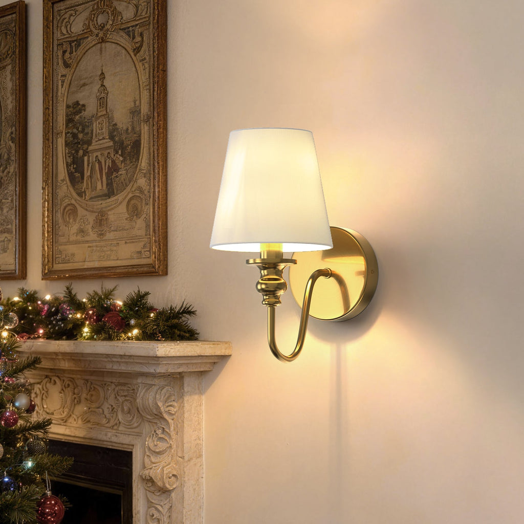Jandcase 2-Pack 5.9 in. Indoor Wall Sconce Metal Horn with White Linen Shade Traditional E12 Base Non-Integrated Light