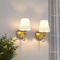 Jandcase 2-Pack 5.9 in. Indoor Wall Sconce Metal Horn with White Linen Shade Traditional E12 Base Non-Integrated Light