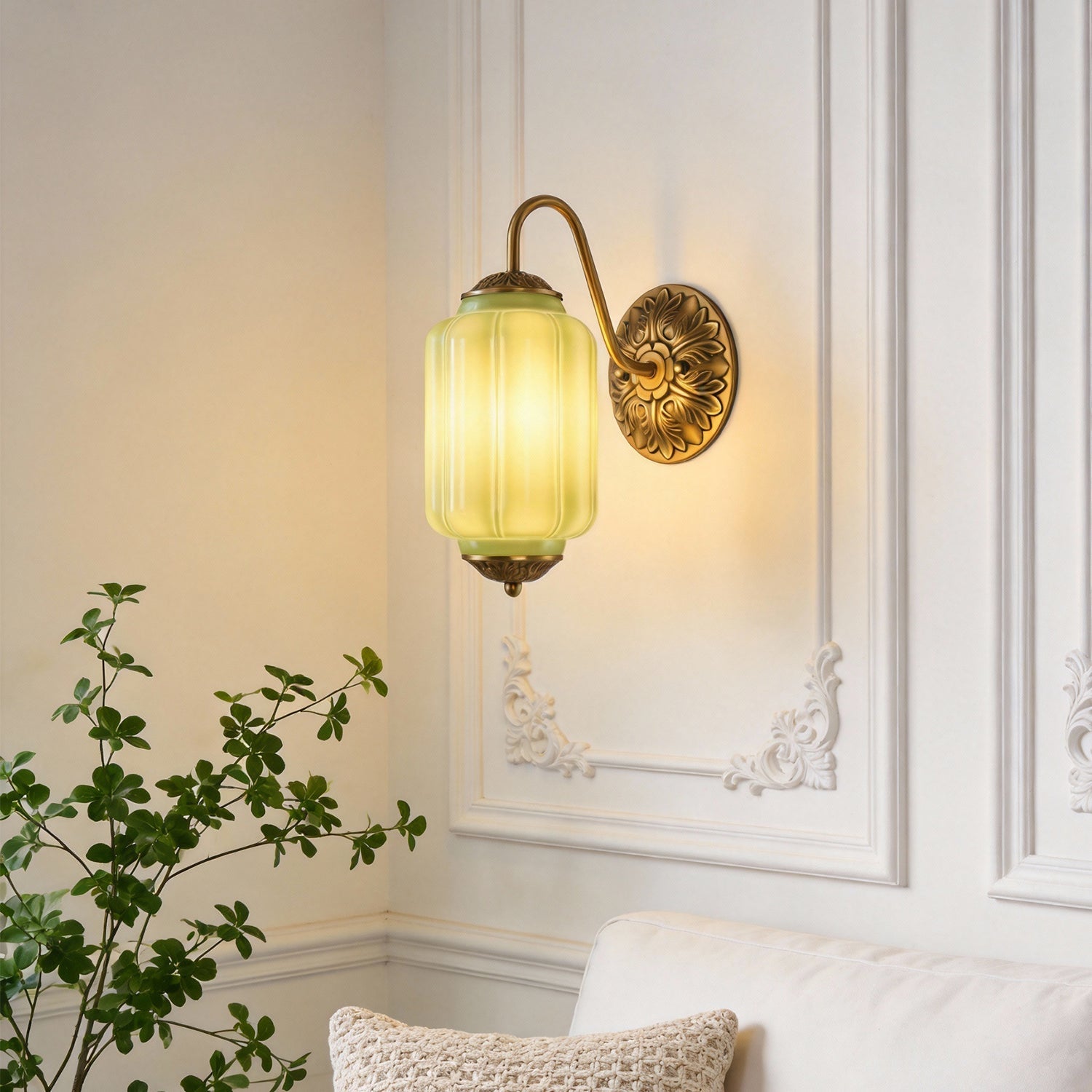 Jandcase Modern1-Light Wall Sconce, 6 in. Curved Arm Copper  E12 Base Metal and Glass Indoor Wall Light with Plum Glass Shade