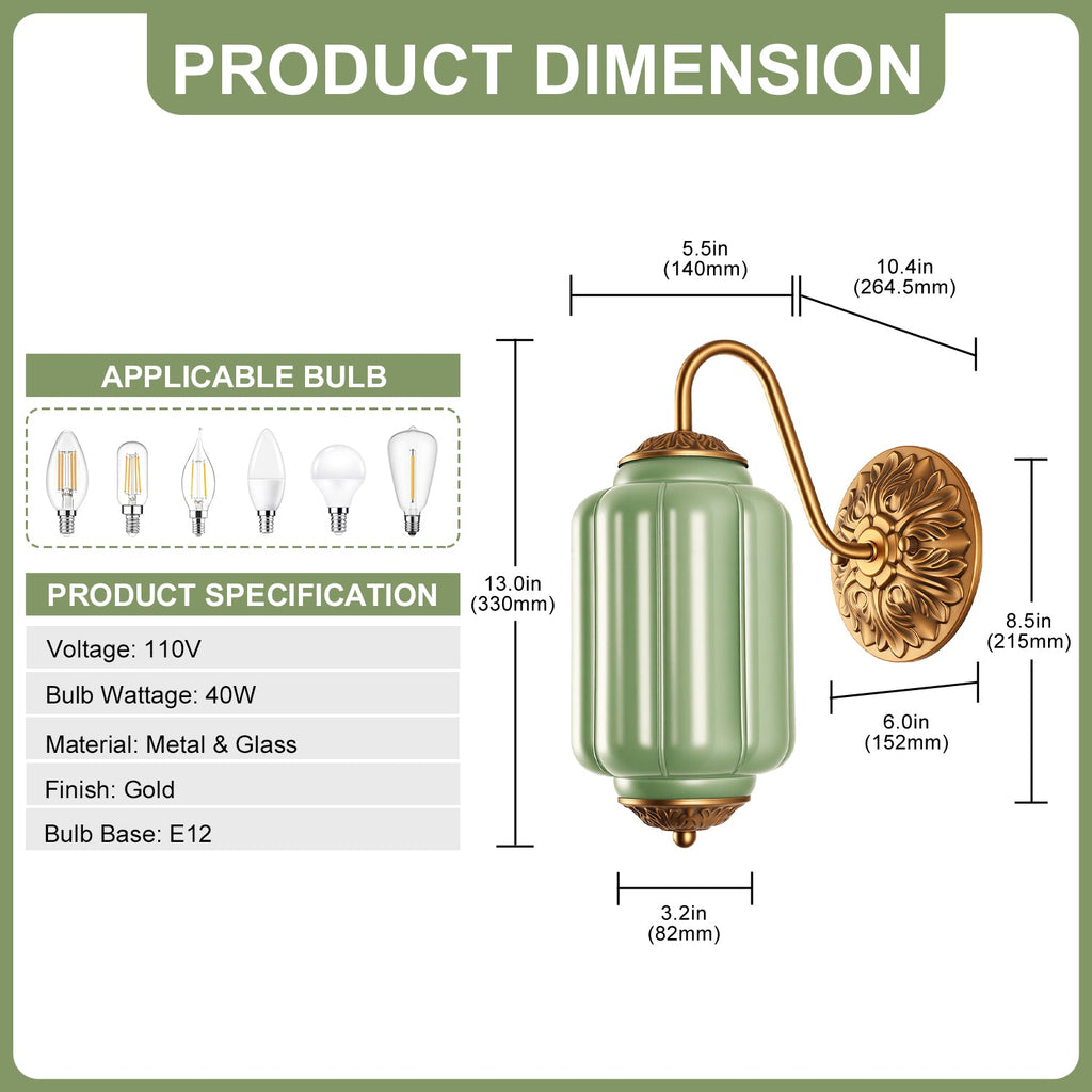 Jandcase Modern1-Light Wall Sconce, 6 in. Curved Arm Copper  E12 Base Metal and Glass Indoor Wall Light with Plum Glass Shade