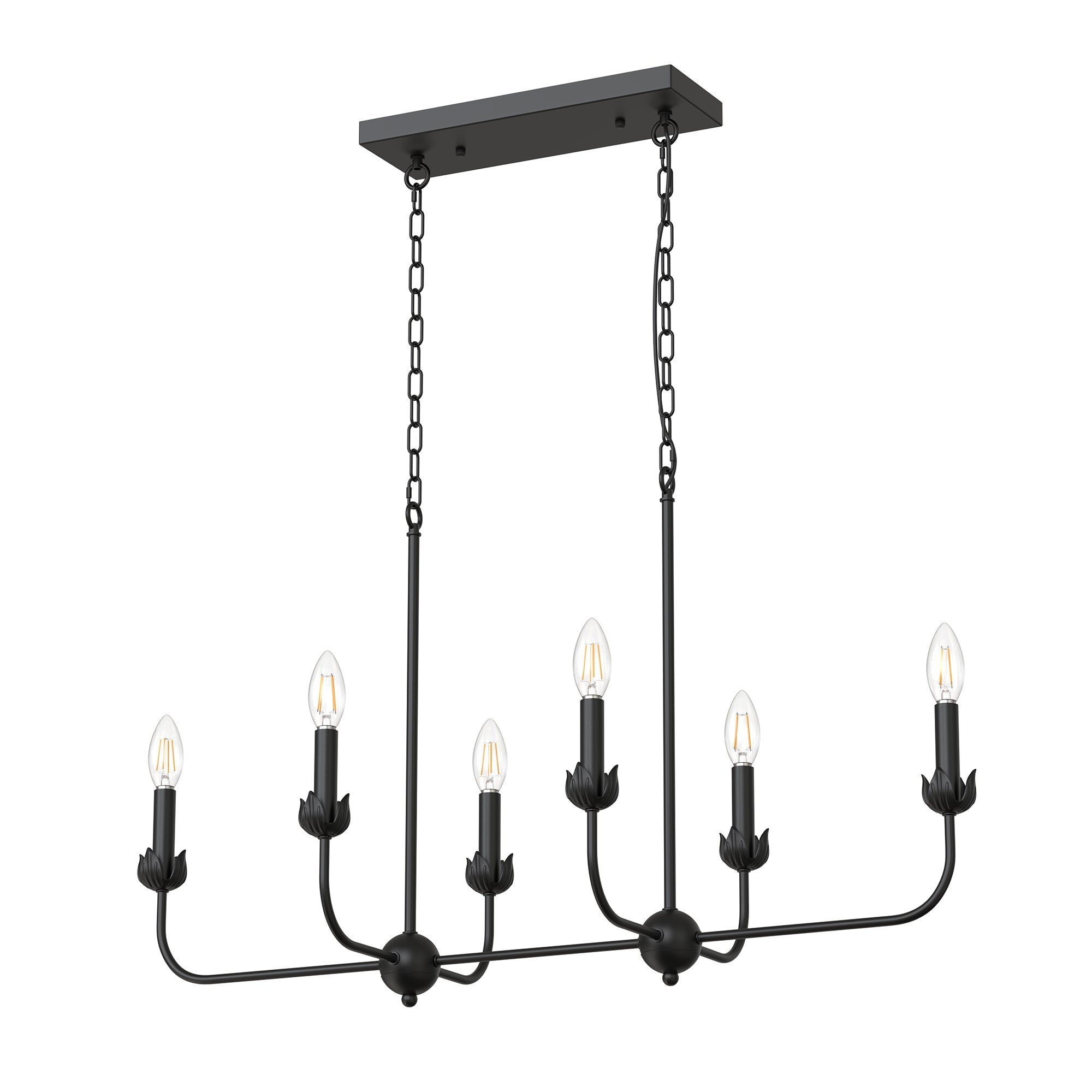 6-Light Traditional Black Powder-Coated Metal Branch Chandelier with E12 Base for Dining Room Bulbs Not Included
