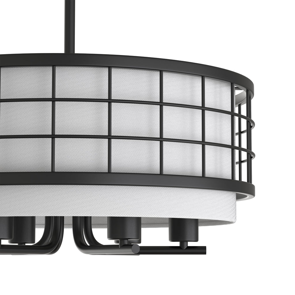Jandcase 19. 7 in. 6-Light Black Drum Chandelier with Linen Fabric Shade, Traditional Hanging Fixture with E26 Base bulb Excluded