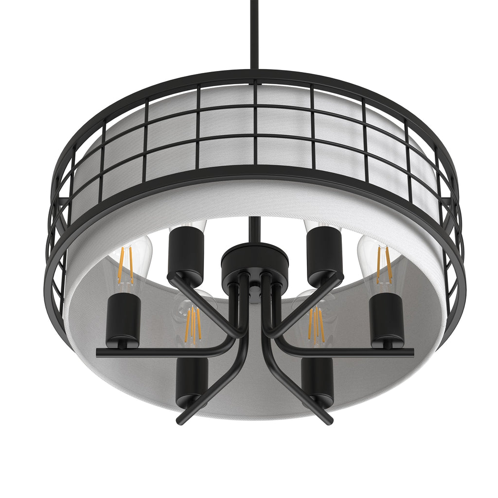 Jandcase 19. 7 in. 6-Light Black Drum Chandelier with Linen Fabric Shade, Traditional Hanging Fixture with E26 Base bulb Excluded