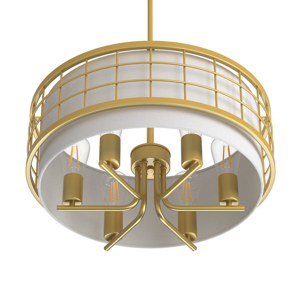 6-Light Champagne Gold Drum Chandelier with Linen Shades, Adjustable Rods, E26 Bulbs, Traditional Ceiling Lighting