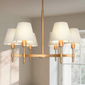 6-Light Deep Gold Tube Chandelier with Fabric Shades,E12 Bulbs, Traditional Ceiling Lighting for Dining Room,Living Room