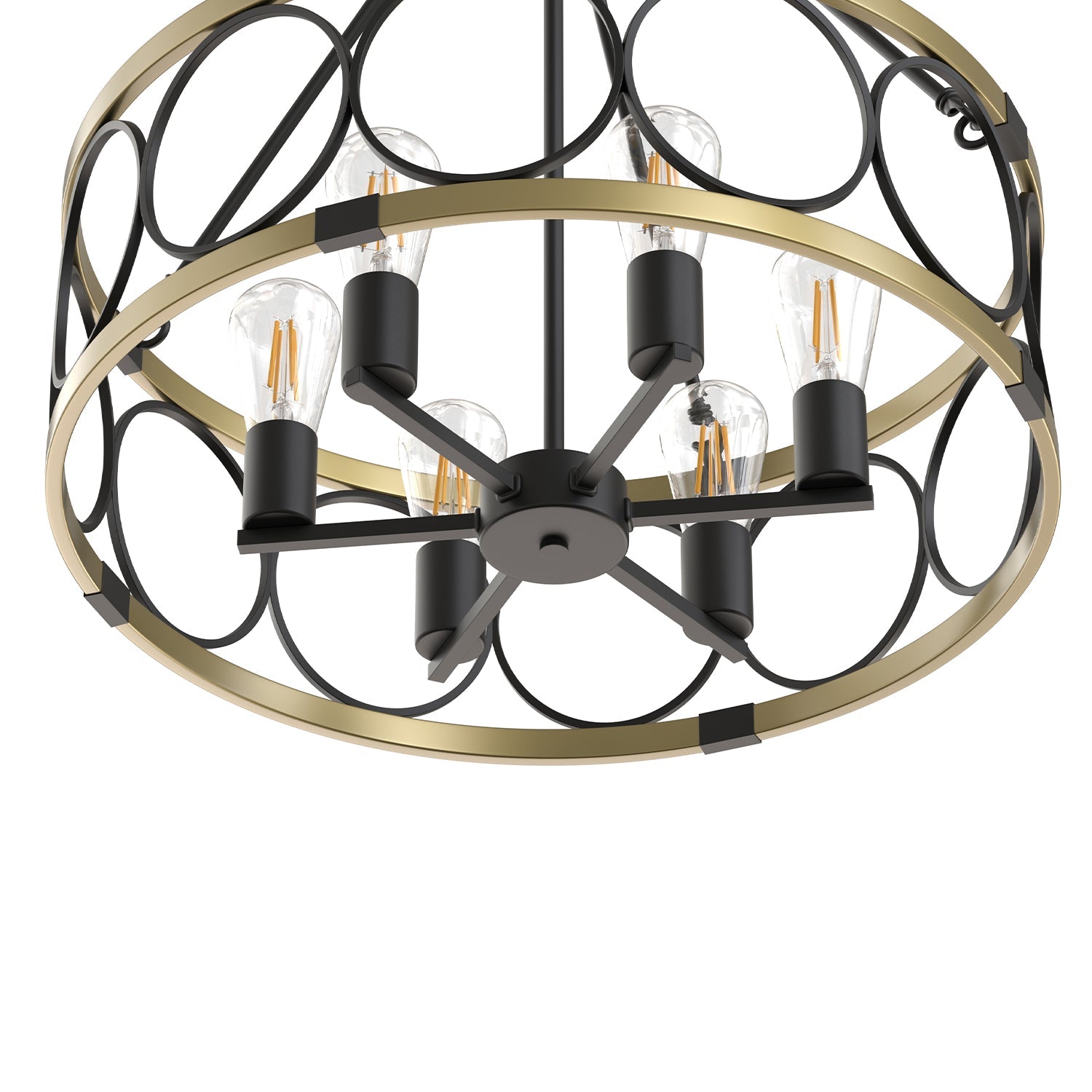 Jandcase 6 Light Ring Matte Black and Gold Chandelier with Drum Metal Shade and 51.2 in. Chain, No Bulbs Included for Kitchen
