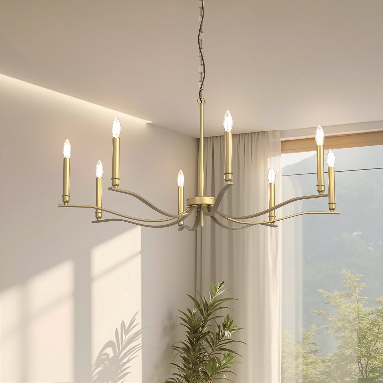 Jandcase 43.7 in. 8-Light Gold Candle Chandelier with Chain Hanging Traditional Metal E12 Candle Style Hanging Ceiling Light