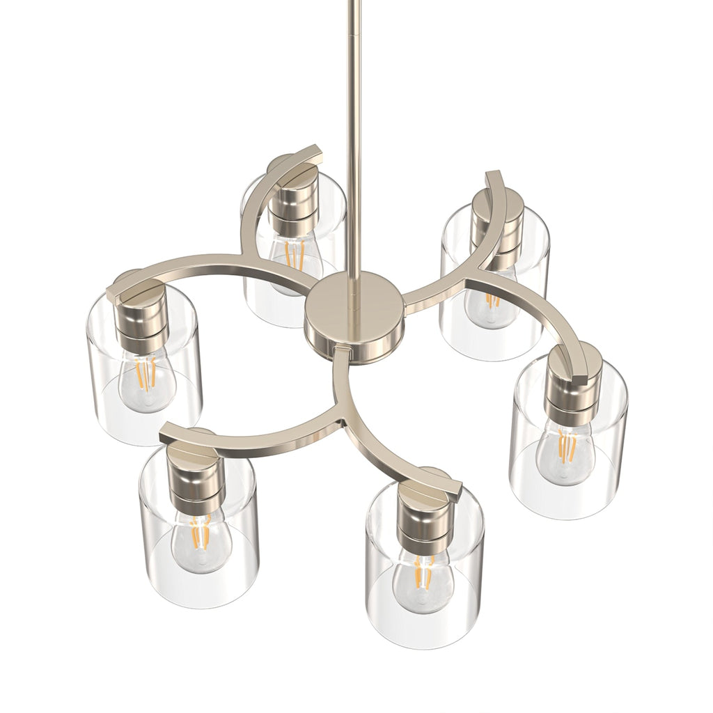 Jandcase 6-Light Sand Nickel Twisted Branch Chandelier with Explosion-Proof Glass Shades, Traditional Hanging Pendant Light