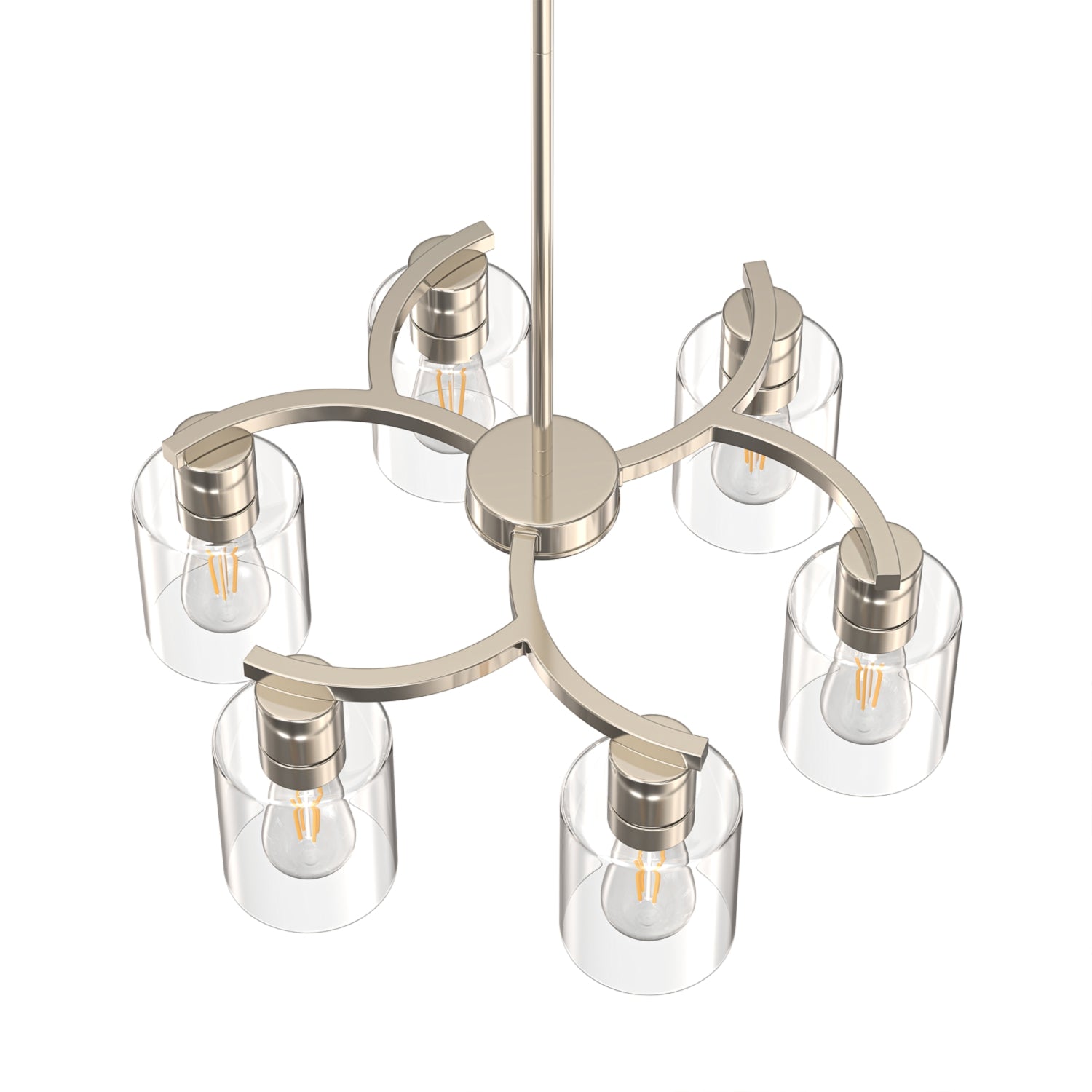 Jandcase 6-Light Sand Nickel Twisted Branch Chandelier with Explosion-Proof Glass Shades, Traditional Hanging Pendant Light