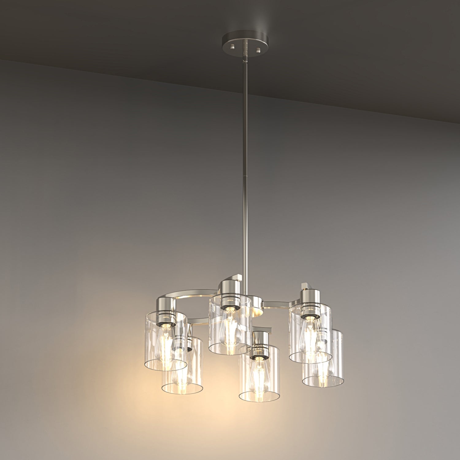 Jandcase 6-Light Sand Nickel Twisted Branch Chandelier with Explosion-Proof Glass Shades, Traditional Hanging Pendant Light