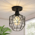 Jandcase 7.2 in. 1-Light Matte Black Traditional Semi Flush Mount Ceiling Light with Metal Wire Cage Shade, No Bulbs Included