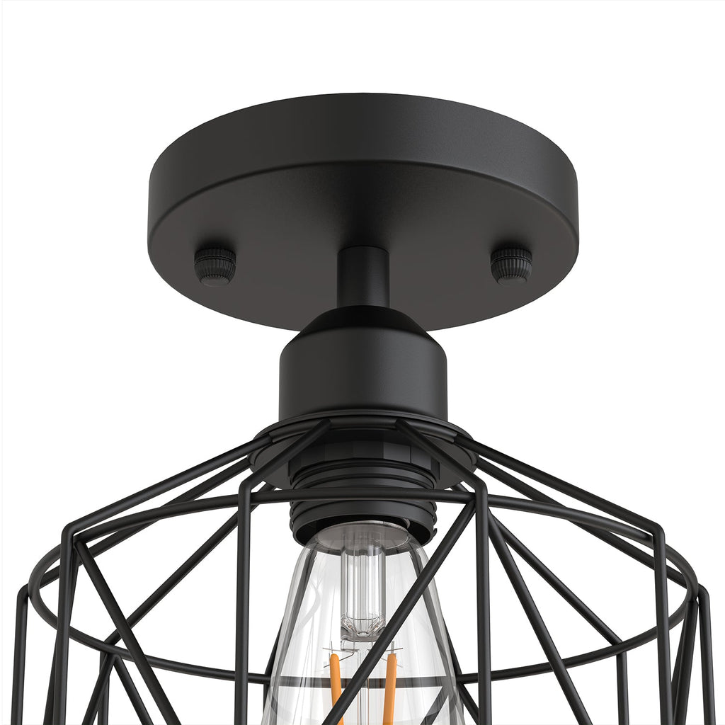 Jandcase 7.2 in. 1-Light Matte Black Traditional Semi Flush Mount Ceiling Light with Metal Wire Cage Shade, No Bulbs Included