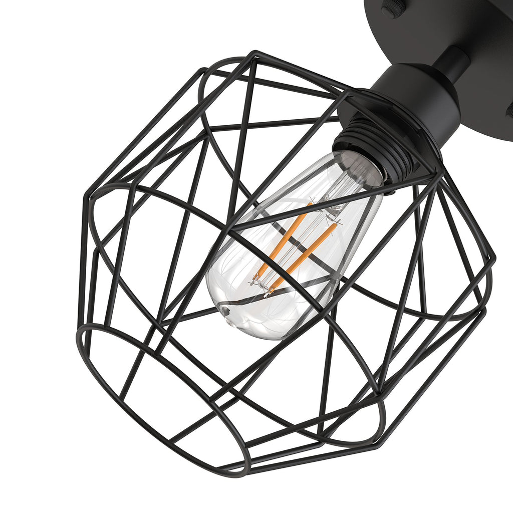 Jandcase 7.2 in. 1-Light Matte Black Traditional Semi Flush Mount Ceiling Light with Metal Wire Cage Shade, No Bulbs Included