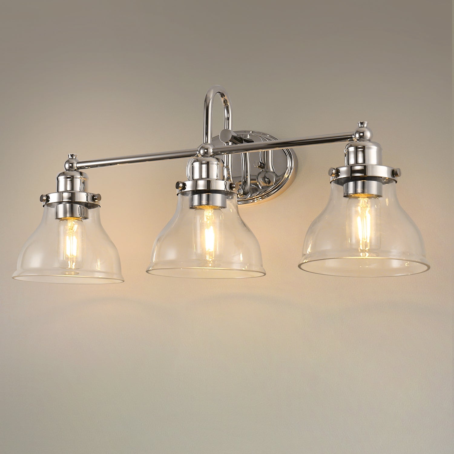 Jandcase 24.3 in. 3-Light Chrome Metal Vanity Wall Light with Curved Fishing Rod Design