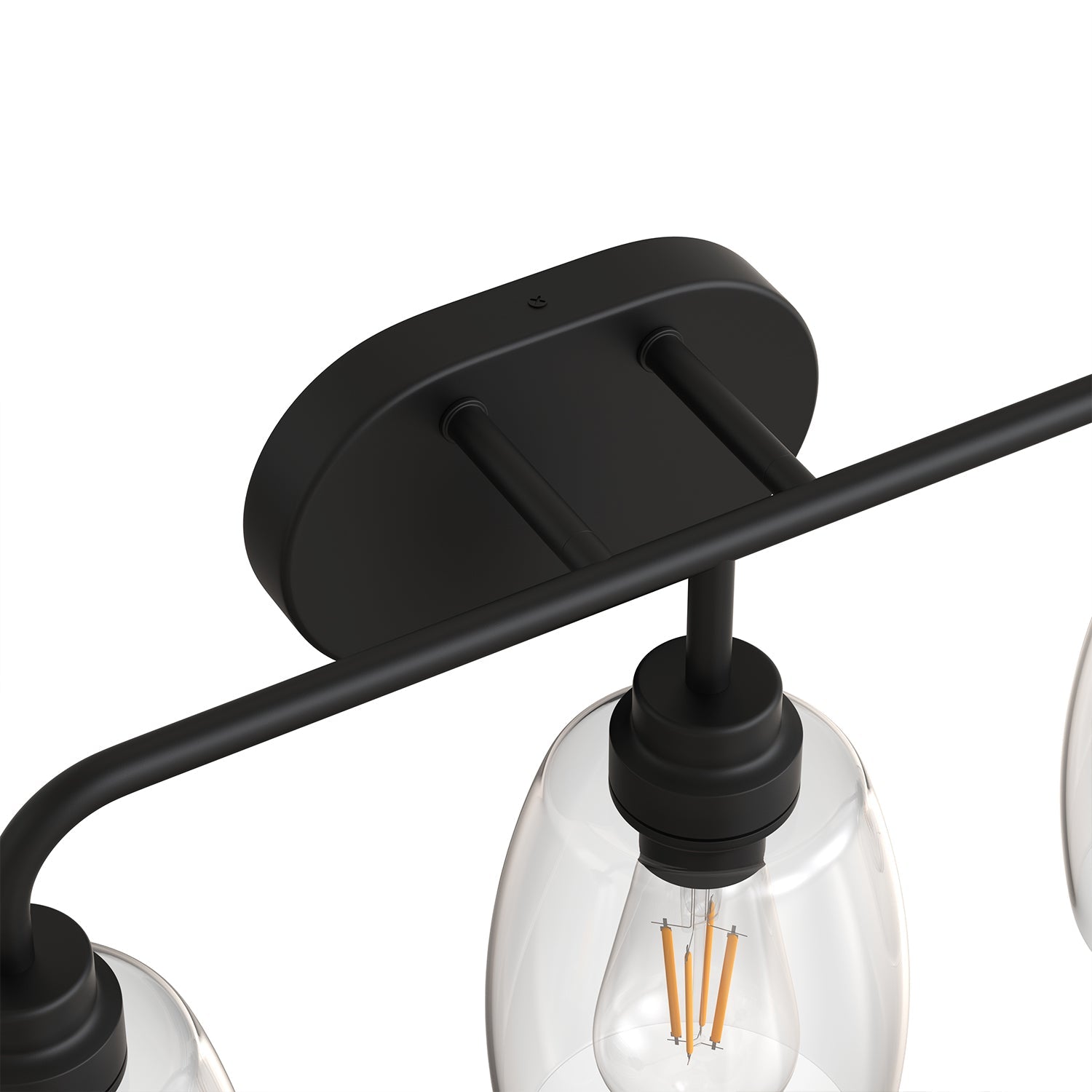 Jandcase 20.8 in. 3-Light Black Metal Vanity Light with Curved Pear Clear Glass Shades, Traditional Bathroom Fixture